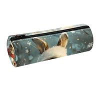 VAPOKF Christmas Rabbit and Bird Print Pencil Cases, PU Leather Pen Bag Student Stationery Organiser Bag Makeup Pouch for Women Girls Boys Kids School Office Supplies