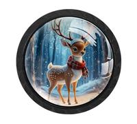VAPOKF Christmas Sika Deer Cabinet Knobs, Premium Door Drawer Knobs, Round Cupboard Handles with Screws, for Kitchen Bedroom Furniture - Pack of 4