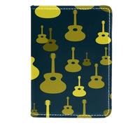 VAPOKF Classic Guitar Yellow Pattern Passport Holder Travel Wallet Leather Card Case Cover, 11.5x16.5cm
