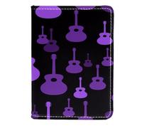 VAPOKF Classical Instrument Guitar Purple Pattern Passport Holder Travel Wallet Leather Card Case Cover, 11.5x16.5cm
