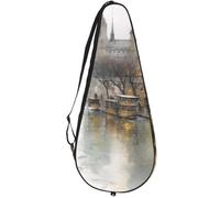 VAPOKF Cold Winter River Building Racket Bag for Tennis, Tennis Bat Cover Racket Case Paddle Bag, Holds up to 2 Racquets