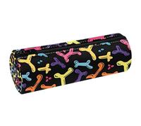 VAPOKF Colored Dog Bones PU Leather Barrel Pen Pencil Case Coin Purse Cosmetic Makeup Bag for Student Stationery School Office Storage