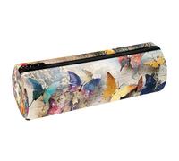 VAPOKF Colorful Butterfly on Vintage Paper Print Pencil Cases, PU Leather Pen Bag Student Stationery Organiser Bag Makeup Pouch for Women Girls Boys Kids School Office Supplies