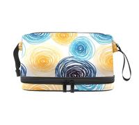 VAPOKF Colorful Circles Abstract Artistic Pattern Cosmetic Bag for Women and Girls, Travel Toiletry Bag Makeup Handy Pouch Organizer Bag with Brush Compartment