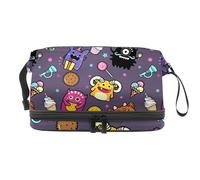 VAPOKF Colorful Cute Cartoon Monsters Pattern Cosmetic Bag for Women and Girls, Travel Toiletry Bag Makeup Handy Pouch Organizer Bag with Brush Compartment