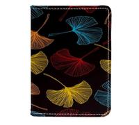 VAPOKF Colorful Gingko Biloba Leave on Black Passport Holder Travel Wallet Leather Card Case Cover, 11.5x16.5cm