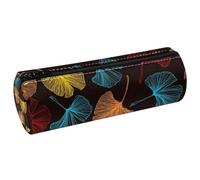 VAPOKF Colorful Gingko Biloba Leave on Black Print Pencil Cases, PU Leather Pen Bag Student Stationery Organiser Bag Makeup Pouch for Women Girls Boys Kids School Office Supplies
