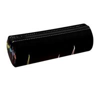 VAPOKF Colorful Heart Beat PU Leather Barrel Pen Pencil Case Coin Purse Cosmetic Makeup Bag for Student Stationery School Office Storage