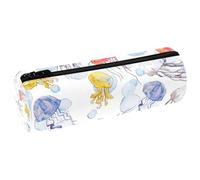 VAPOKF Colorful Jellyfish and Bubbles Pencil Cases, PU Leather Pen Bag Student Stationery Organiser Bag Makeup Pouch for Women Girls Boys Kids School Office Supplies