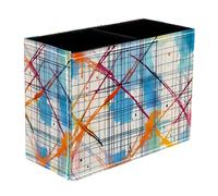 VAPOKF Colorful Plaid Crossing Lines Pen Holder for Desk, 2 Compartments Pen Pot Pencil Holders Makeup Brushes Storage Desktop Stationery Supplies Organiser for Home Office