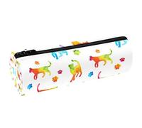 VAPOKF Colorful Rainbow Silhouettes of Cat and Paws Pencil Cases, PU Leather Pen Bag Student Stationery Organiser Bag Makeup Pouch for Women Girls Boys Kids School Office Supplies