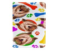 VAPOKF Colorful Yorkshire Terrier Dogs and Bones Passport Holder Travel Wallet Leather Card Case Cover, 11.5x16.5cm