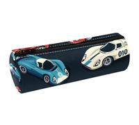 VAPOKF Cool Race Cars Leather Barrel Pen Pencil Case Coin Purse Cosmetic Makeup Bag for Student Stationery School Office Storage