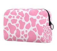 VAPOKF Cow Skin Print Pink Cosmetic Bag for Women, Travel Toiletries Bags Large Makeup Handy Pouch Organizer Bag with Zipper