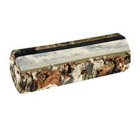 VAPOKF Cows on Pasture Leather Barrel Pen Pencil Case Coin Purse Cosmetic Makeup Bag for Student Stationery School Office Storage