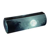 VAPOKF Creepy Cemetery Moon Print Pencil Cases, PU Leather Pen Bag Student Stationery Organiser Bag Makeup Pouch for Women Girls Boys Kids School Office Supplies