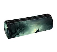 VAPOKF Creepy Graveyard Print Pencil Cases, PU Leather Pen Bag Student Stationery Organiser Bag Makeup Pouch for Women Girls Boys Kids School Office Supplies