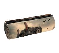 VAPOKF Crows on Abandoned House Print Pencil Cases, PU Leather Pen Bag Student Stationery Organiser Bag Makeup Pouch for Women Girls Boys Kids School Office Supplies