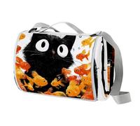 VAPOKF Cute Black Cat Fish Picnic Blanket Waterproof, 150x145cm Large Beach Blanket Camping Blanket, Sandproof Machine Washable with Carrying Handle for Outdoor Camping Beach Family Picnic