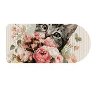 VAPOKF Cute Black Cat Flower Mouse Pad for Desk - Gaming Mouse Pad with Non-Slip Base Stitched Edges, Desk Mat for Keyboard and Mouse, 74×35 cm