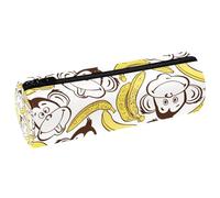 VAPOKF Cute Cheeky Monkey and Banana Pencil Cases, PU Leather Pen Bag Student Stationery Organiser Bag Makeup Pouch for Women Girls Boys Kids School Office Supplies