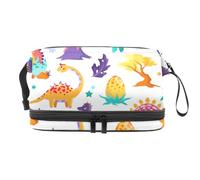 VAPOKF Cute Dinosaurs Volcanoes Cosmetic Bag for Women and Girls, Travel Toiletry Bag Makeup Handy Pouch Organizer Bag with Brush Compartment