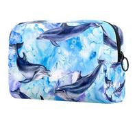 VAPOKF Cute Dolphin Art Watercolor Print Cosmetic Bag for Women, Travel Toiletries Bags Large Makeup Handy Pouch Organizer Bag with Zipper