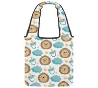 VAPOKF Cute Lion Head with Diaper Cloud Pattern Canvas Tote Bags, Women's Shoulder Handbags, Large Reusable Carry Bag Shoulder Bag for School Work Office Travel Shopping Casual