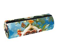 VAPOKF Cute Monkey PU Leather Barrel Pen Pencil Case Coin Purse Cosmetic Makeup Bag for Student Stationery School Office Storage