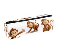 VAPOKF Cute Monkeys Leather Barrel Pen Pencil Case Coin Purse Cosmetic Makeup Bag for Student Stationery School Office Storage