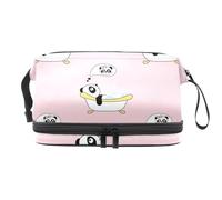VAPOKF Cute Pandas in The Bath Pattern Cosmetic Bag for Women and Girls, Travel Toiletry Bag Makeup Handy Pouch Organizer Bag with Brush Compartment