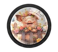 VAPOKF Cute Pig Cabinet Knobs, Premium Door Drawer Knobs, Round Cupboard Handles with Screws, for Kitchen Bedroom Furniture - Pack of 4