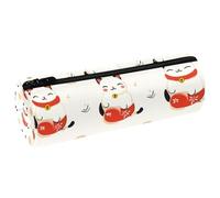 VAPOKF Cute Shaking Cat PU Leather Barrel Pen Pencil Case Coin Purse Cosmetic Makeup Bag for Student Stationery School Office Storage