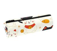 VAPOKF Cute Shaking Cat PU Leather Barrel Pen Pencil Case Coin Purse Cosmetic Makeup Bag for Student Stationery School Office Storage