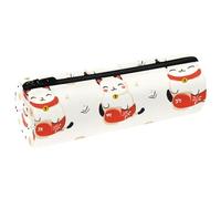 VAPOKF Cute Shaking Cat PU Leather Barrel Pen Pencil Case Coin Purse Cosmetic Makeup Bag for Student Stationery School Office Storage