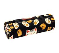 VAPOKF Cute Shaking Cat PU Leather Barrel Pen Pencil Case Coin Purse Cosmetic Makeup Bag for Student Stationery School Office Storage