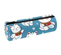 VAPOKF Cute Shaking Cat PU Leather Barrel Pen Pencil Case Coin Purse Cosmetic Makeup Bag for Student Stationery School Office Storage