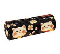 VAPOKF Cute Shaking Cat PU Leather Barrel Pen Pencil Case Coin Purse Cosmetic Makeup Bag for Student Stationery School Office Storage