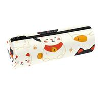 VAPOKF Cute Shaking Cat PU Leather Barrel Pen Pencil Case Coin Purse Cosmetic Makeup Bag for Student Stationery School Office Storage