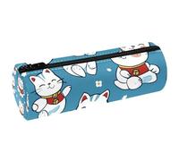 VAPOKF Cute Shaking Cat PU Leather Barrel Pen Pencil Case Coin Purse Cosmetic Makeup Bag for Student Stationery School Office Storage