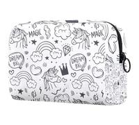 VAPOKF Cute Simple Hand Draw Unicorns Rainbow Clouds Cosmetic Bag for Women, Travel Toiletries Bags Large Makeup Handy Pouch Organizer Bag with Zipper
