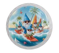 VAPOKF Cute Surfing Gnomes Cabinet Knobs, Premium Door Drawer Knobs, White Round Cupboard Handles with Screws, for Kitchen Bedroom Furniture - Pack of 4