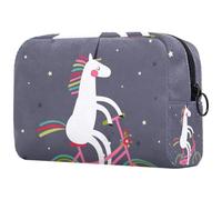 VAPOKF Cute Unicorn on a Bicycle with a Rainbow Mane Cosmetic Bag for Women, Travel Toiletries Bags Large Makeup Handy Pouch Organizer Bag with Zipper