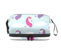 VAPOKF Cute Unicorns Cosmetic Bag for Women and Girls, Travel Toiletry Bag Makeup Handy Pouch Organizer Bag with Brush Compartment