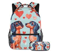 VAPOKF Dachshund Dog in Love School Bag Set for Teen Girls Boys Kids, Student Bookbag Backpack Rucksack with Pencil Case for Primary Secondary Junior High School