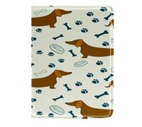 VAPOKF Dachshunds Dogs Bones Paw Prints and Bowls Passport Holder Travel Wallet Leather Card Case Cover, 11.5x16.5cm
