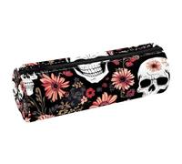 VAPOKF Daisies Dead Skull Leather Barrel Pen Pencil Case Coin Purse Cosmetic Makeup Bag for Student Stationery School Office Storage