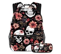 VAPOKF Daisies Dead Skull School Bag Set for Teen Girls Boys Kids, Student Bookbag Backpack Rucksack with Pencil Case for Primary Secondary Junior High School