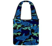 VAPOKF Danger Monster Sharks Canvas Tote Bags, Women's Shoulder Handbags, Large Reusable Carry Bag Shoulder Bag for School Work Office Travel Shopping Casual