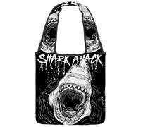 VAPOKF Danger Shark Attack Canvas Tote Bags, Women's Shoulder Handbags, Large Reusable Carry Bag Shoulder Bag for School Work Office Travel Shopping Casual